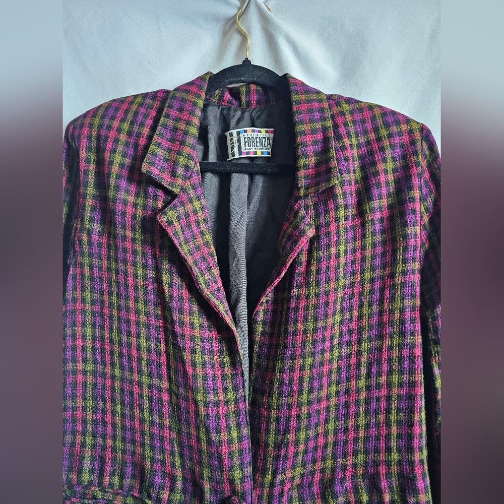 Women's Plaid Jacket - Pink and Green LARGE